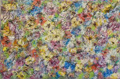 Eva Gata painting “Flowers in the Garden”