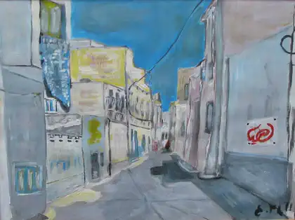 Eva Gata painting “A Street in Rabat”